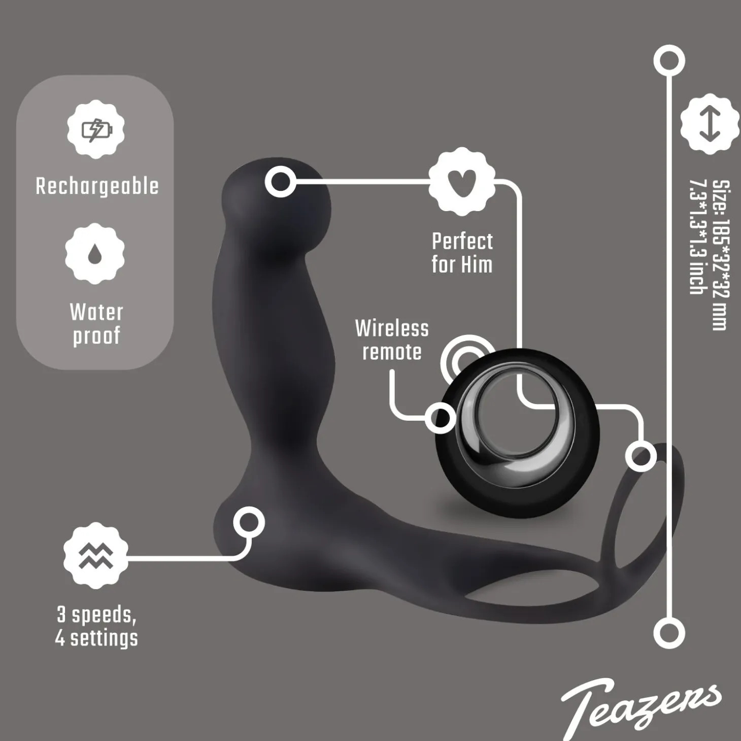 Teazers - Vibromasseur pour prostate avec cockring et télécommande