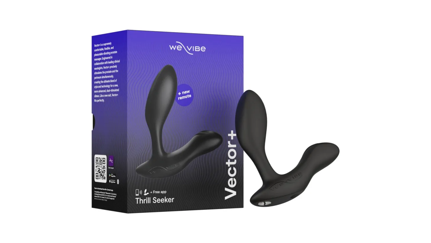 Vector+ Vibromasseur prostatique connecté à une application et avec télécommande - Noir