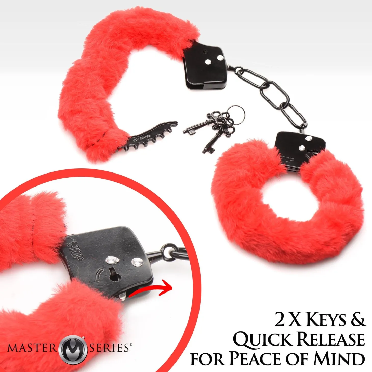 XR Brands - Cuffed in Fur Menottes - Rouge