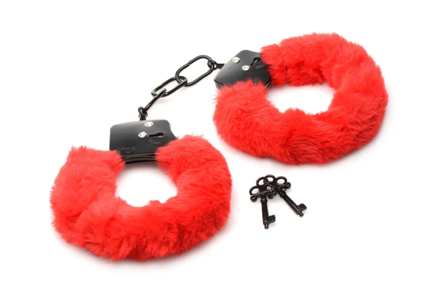 XR Brands - Cuffed in Fur Menottes - Rouge