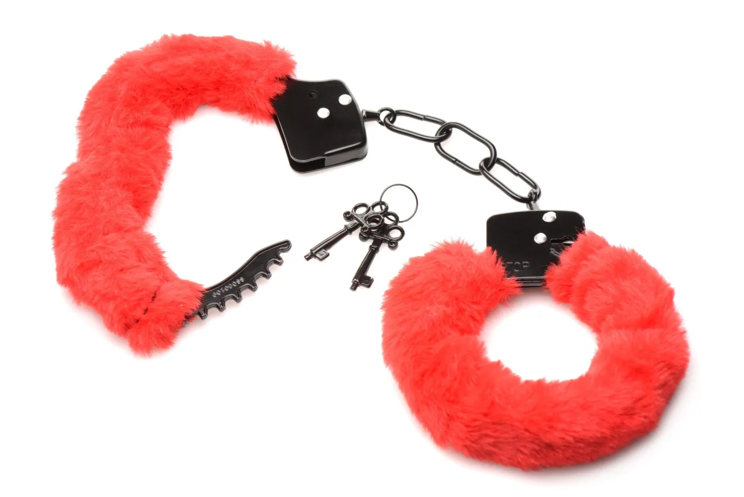 XR Brands - Cuffed in Fur Menottes - Rouge
