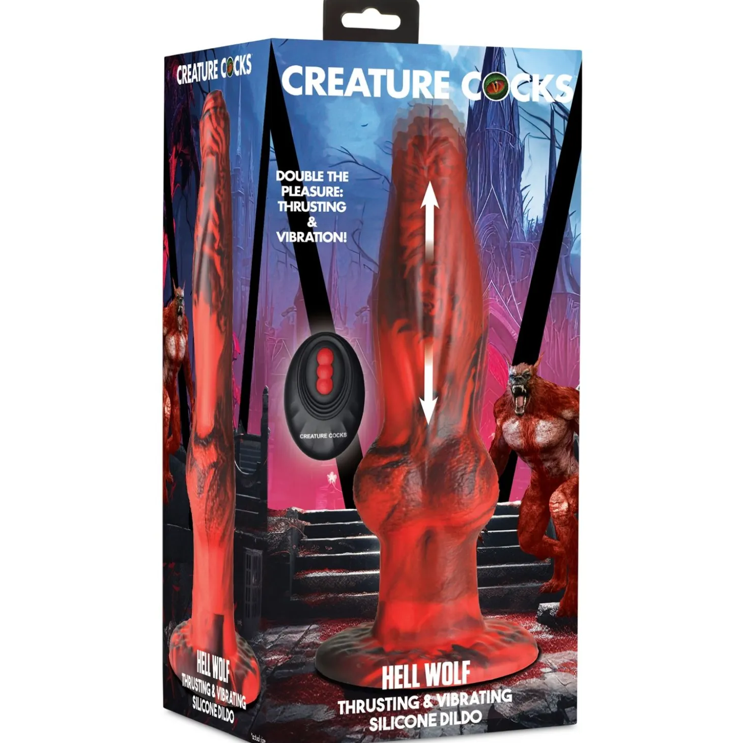 XR Brands - Dildo pousseur et vibrant Hel-Wolf - Rouge et Noir