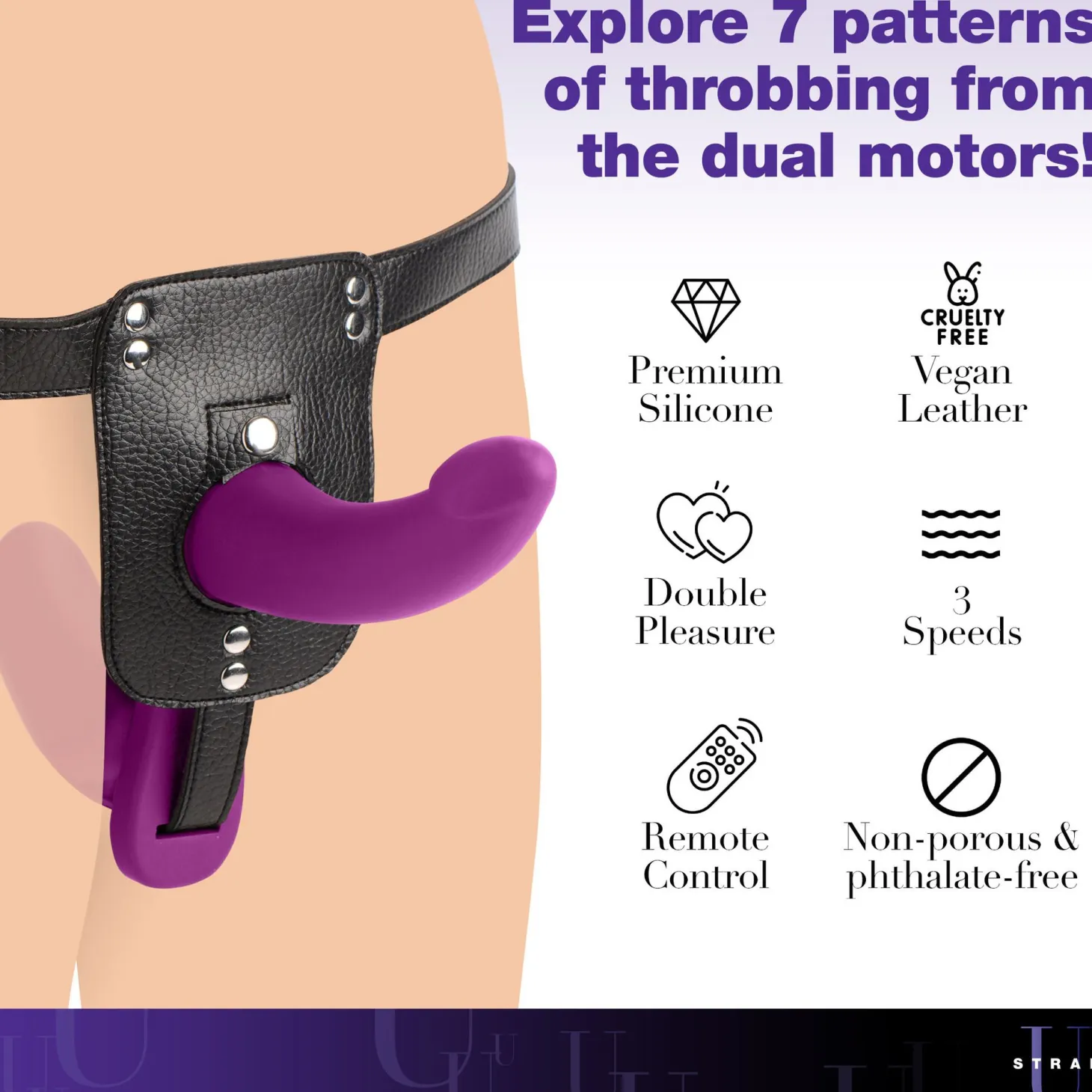 XR Brands - Double Dildo Vibrant avec Harnais - Violet