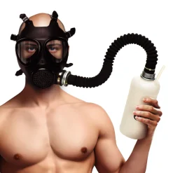 XR Brands - Masque à Gaz Inhalateur avec Bouteille - Noir et Blanc